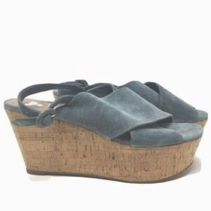 Diane Von Furstenberg Juno Wedge Sandals Blue Suede Size EU 40 10 M Coastal Boho